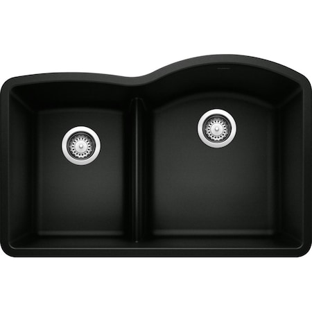 Blanco Diamond Silgranit 40/60 Double Bowl Undermount Kitchen Sink with Low Divide - Coal Black 442911